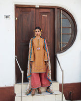 Unstitched 3-PC Embroidered Cotton Silk Dupatta By Jugnu | Nal
